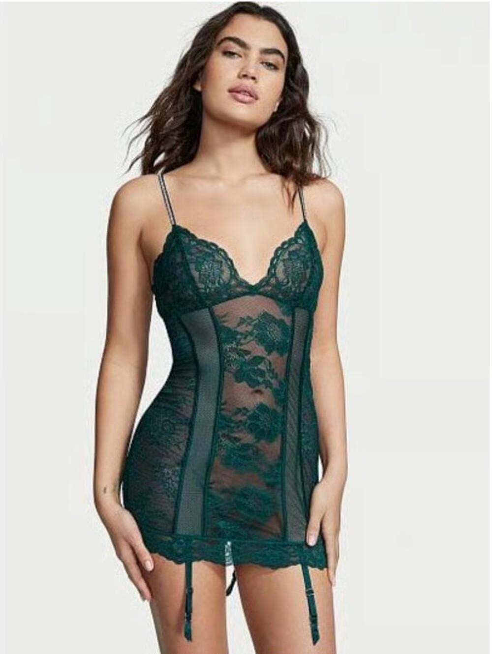 Victorias Secret Green Lace Chemise